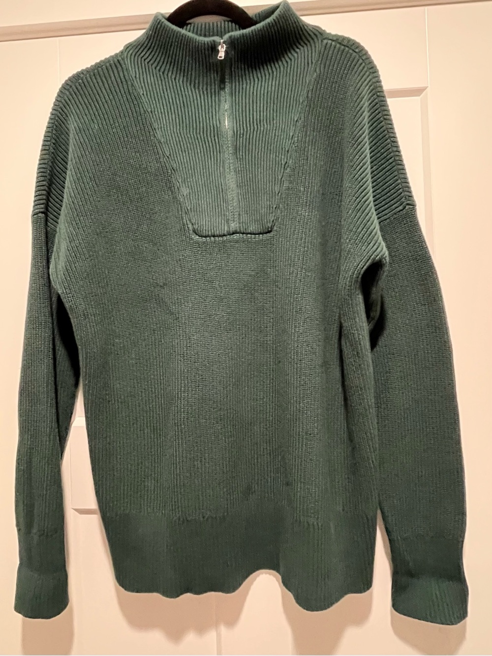 Lands' End Women's Quarter Zip 100% Cotton Forest/Emerald Green Sweater Large
